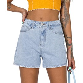 Angerella Jean Shorts for Women Relaxed Fit Casual High Waist Pocketed Denim Shorts Stretchy Blue L