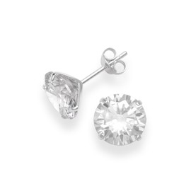 Sterling Silver Large Round clear Cubic Zirconia Stud Earrings. Size: 8mm - Gift Boxed Cubic Zirconia Earrings 5770CZ.