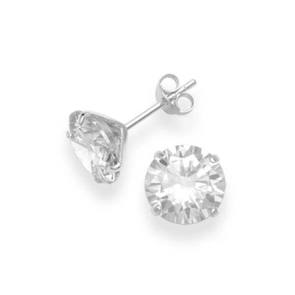 Sterling Silver Large Round clear Cubic Zirconia Stud Earrings. Size: