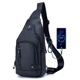 Men's Sling Bag Genuine Leather Chest Bag Shoulder Backpack Cross Body Purse Water Resistant for Men Women