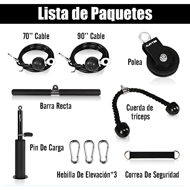 Polea Fitness AdooAdii M3SPARTY0012 Negro Tríceps Bíceps Gimnasio en Casa