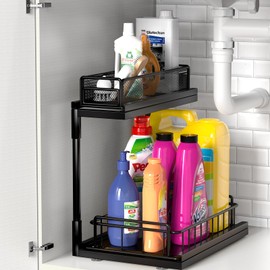 CTANCIFANG Under Sink Organizers and Storage 2 Tier Pull Out kitchen Countertop Sink Storage Shelf Under Sink Organizer for Kitchen Bathroom Cabinet Black