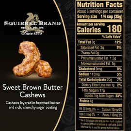 Squirrel Brand Sweet Brown Butter Cashews, 3.5 oz Resealable Bag, Gourmet Flavored Cashews Nuts, Gluten Free, Vegetarian