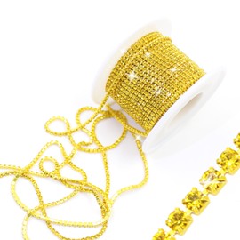 PEARLY JUN 10 Yards Yellow Rhinestone Chain Citrine Rhinestone Trim Crystal Artificial Stone Trim Cup Chain SS6 2mm Color Plated Cup Stitch Costume Decoration