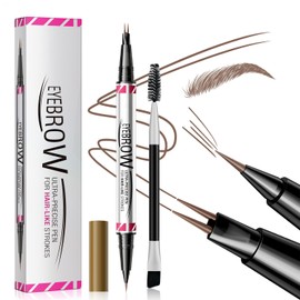 Waterproof Microblading Eyebrow Pen, Dual-End Design with 2-Prong Micro-Fork Tip for Defined, Natural Brows, Long-Lasting(Gentle Brown)