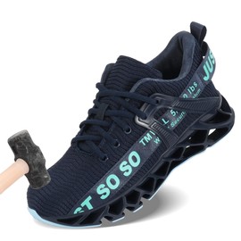 COKAFIL Steel Toe Sneakers for Women Men Work Safety Lace Up Shoes Puncture Proof Slip-Resistant for Industry Construction Warehouse Utility Dark Blue