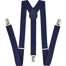 H HOME-MART Y Back Suspenders for Men - Adjustable Size Elastic 1 inch Men's Braces Wide Suspender Brace for Women Heavy Duty Clips (Navy Blue)