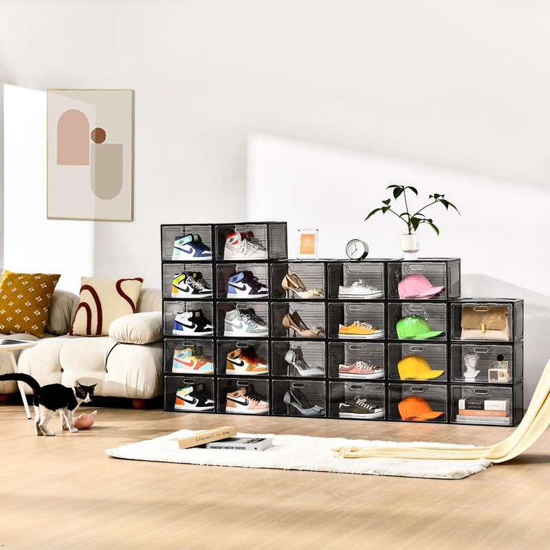 Amllas New Gray 8 Pack Shoe Boxes Stackable, Large Shoe
