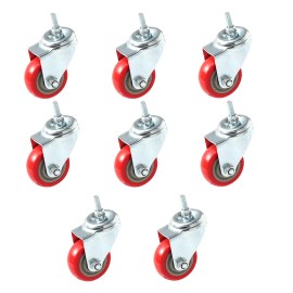 SGTall 8 pcs 3 Inch Stem Caster Wheel Swivel on Red PU Polyurethane Wheels