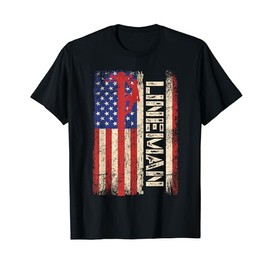 Lineman US American Flag Shirt Patriotic Electrician Men Dad T-Shirt