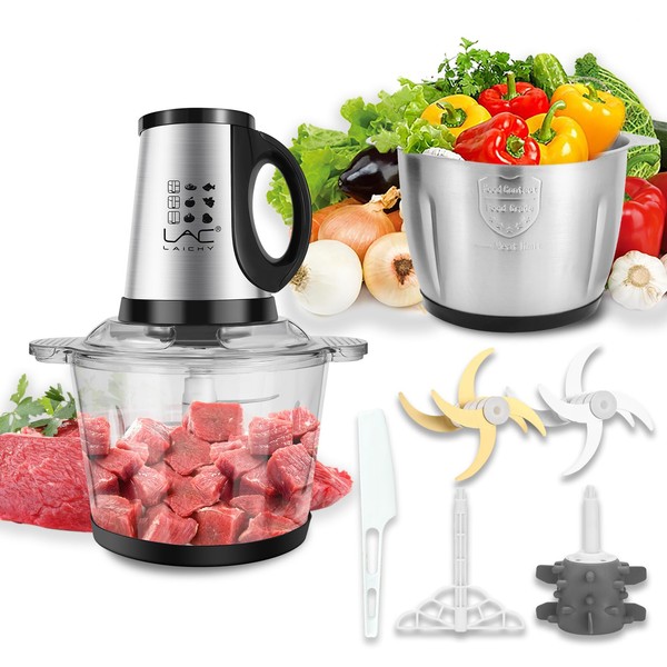 Food Processors with Handle,Meat Grinder Veggie Chopper with with Two