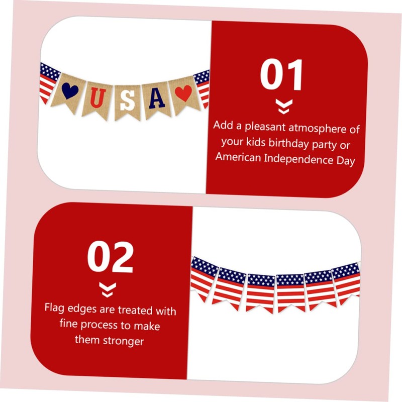 jojofuny 2sets USA Patriotic Bunting American Independence Day Banner Love