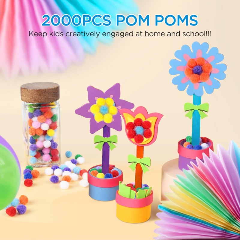 AiQInu Pack of 2000 Mini Pompoms Colourful, 10 mm Pompoms