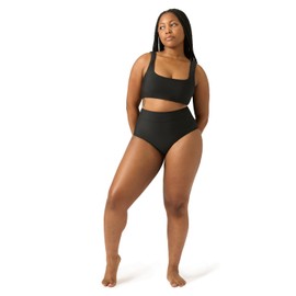 Modibodi Women's Swimwear Period Hight Waist Brief Black Bikini Bottoms Modest Swimwear Leak Proof Period Light-Moderate Flow Absorbency