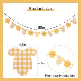 Yellow Gingham Sun Bodysuit Banner,Gingham Sunshine Baby Shower Banner