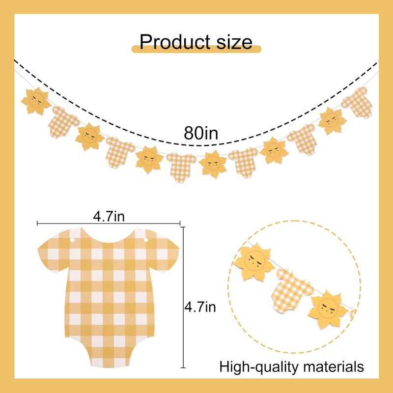 Yellow Gingham Sun Bodysuit Banner,Gingham Sunshine Baby Shower Banner