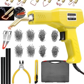 Plastic Welder,2 in 1 Plastic Welding Repair Kit with 1000pcs Hot Staples,4pcs Plastics Welding Rods,knife,Plier, Hot Staples Weld Gun Repair Kit for Car Bumper And Most Plastics (Yellow)