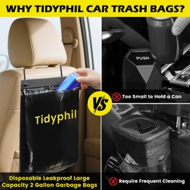 50 PCS Disposable Car Trash Bags Hanging, Leak-proof, Odor Seal. 2 Gallon Car Garbage Bags, Big Capacity. Independent of Car Trash Can, Easy Stick-On Car trash Bin for Car, SUV, Truck, Stroller. Black
