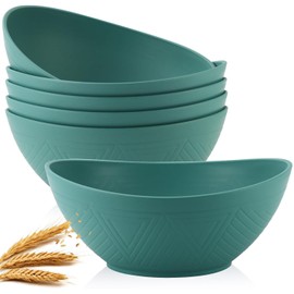 Homienly Salad Bowls 6 PCS Wheat Straw Bowls - 60oz Large Serving Bowl - Microwave and Dishwasher Safe Cereal Bowl Big Soup Bowl for Kitchen, Camping, Picnic, Party, Popcorn Bowl Set - Green