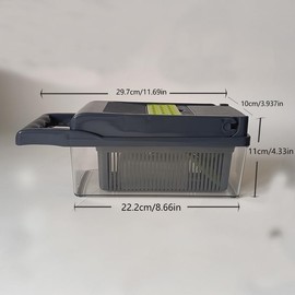 14/16-in-1 Multi-Functional Vegetable Chopper with Stainless Steel Blades – Mandoline Slicer, Grater, Dicer & Drain Basket for Kitchen | BPA-Free ABS/PP Food Safe Storage (14/16-Piece Set) (16)