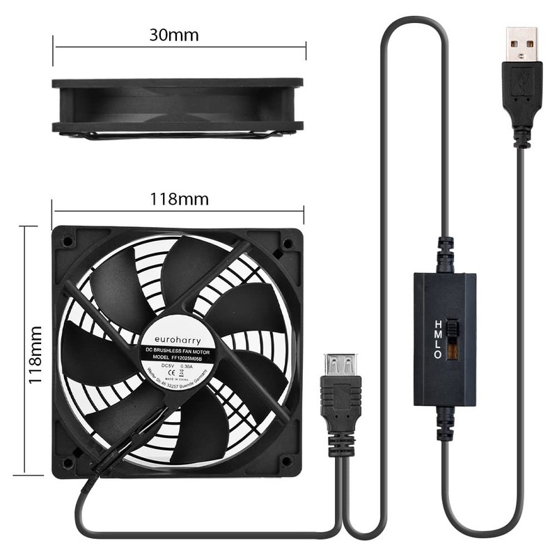 euroharry USB Ventilator,120MM Lüfter,Mit 3-Gang verstellbarem 5V/0.3A USB-Lüfter,mit einer modernen