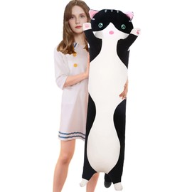 Aiuidun Long Cat Plush Pillow Soft Cat Hugging Pillow Stuffed Animal Pillow Cute Kitty Sleeping Throw Pillow Gift for Kids(90cm/35.4inch,Black)