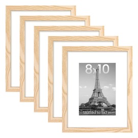 upsimples 8x10 Picture Frame Set of 5, Display Pictures 5x7 with Mat or 8x10 Without Mat, Wall Gallery Photo Frames, Natural