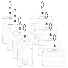 Smivyhp Pack of 8 Card Holder ID Transparent Card Case Hard Plastic Practical Card Cases Durable ID Cover Horizontal and Vertical Credit Card Case with Key Ring