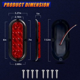 CZJCGD 6 Inch Oval Red LED Trailer Tail Brake Lights Kit 2PCS, 10 LED Stop Turn Tail Lights, IP67 Waterproof Surface Mount for RV Truck Boat, DOT Certified