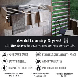 TCO ADVENTURES Wall Mounted Foldable Drying Rack 47" Elegant Matte Invisible Hanger | Folding Stainless Steel Collapsible Space Saver with 27.5 Feet Drying Capacity (X-Large, White)