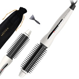 MIRACOMB Professional Hair Curler Straightening Brush | Ceramic Heated Round Brush | 1" Comb Flat Iron Straightener | Anti-Frizz Curl Wand Iron Roller with 5 Heat Settings, Cool Touch, Auto off, White