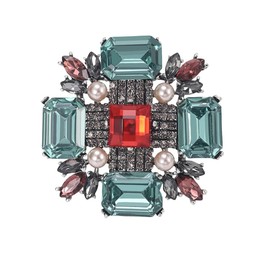 Baroque Rhinestone Brooch Pin for Women Men Vintage Rectangle Crystal Round Ball Victorian Art Deco Brooches Lapel Pins Elegant Dress Accessories Wedding Birthday Jewelry Corsage (Green-White)