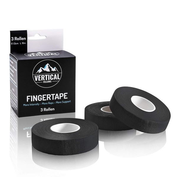 Vertical Fellows Climbing Tape 1.5 cm Wide with PDF Tape Instructions - Ideal Fingertape and Sports Tape for Climbing Bouldering Strength Sports Volleyball Handball Martial Arts Goalkeeper, black