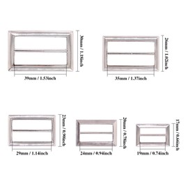 Swpeet 25 Pieces Assoreted Metal Tri-Glide Slides Buckles Kit, Tri-Glide Slides Square Ring Slide Adjuster Buckles Strap Buckle for Belt Bags DIY Accessories from 25 mm 30 mm 35 mm 40 mm 45 mm