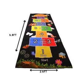 Mambu Essentials Hopscotch Rug - Kids Rug - Playroom Rug for Kids Room, Daycare, Nursery - Cute Indoor or Outdoor Play Carpet for Children - Fun, Educational Games for Boys & Girls (Black)
