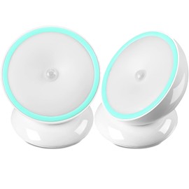 Kathfly 2 Pieces Motion Sensor Night Lights LED Cordless Puck Small Wall Lights with Rotating Base for Cruise Cabin Hallway Bedroom Kitchen Closet Stairway, White(Charging)