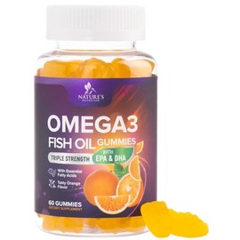 Nature's Nutrition Omega 3 - Gomitas de aceite de pescado sabor natural a naranja extra fuerte DHA y EPA – Soporte natural para el cerebro y apoyo para las articulaciones, deliciosa vitamina de goma para hombres y mujeres – 60 gomitas
