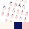 24Pcs Blue Flower Press on Nails Medium Almond French Tip