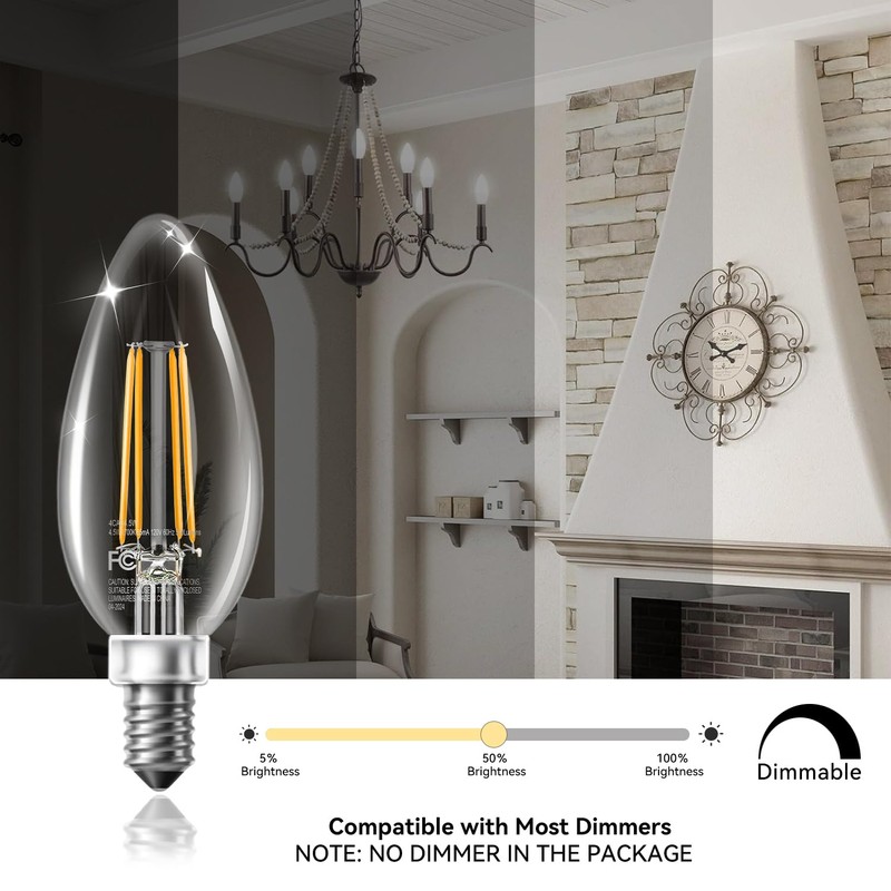 TJOY LED Candelabra Bulbs Dimmable, 60W Equivalent Chandelier Light Bulb,