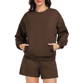 PINSPARK Short Sets for Women 2 Piece Outfits Airport Hoodies Sweatsuit Casual Sweat Shorts Fall Fashion 2024, Coffee Medium