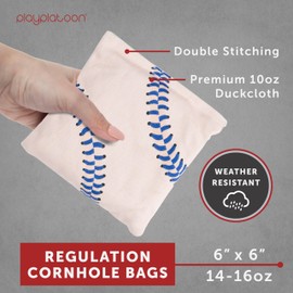Play Platoon Weather Resistant Cornhole Bags - Set of 8 Regulation Size - Red Baseball & Blue Baseball - Durable Duck Cloth for Tossing Game, Includes Tote Bag