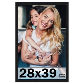 28x39 Frame Black Picture Frame - Complete Modern Photo Frame Includes UV Acrylic Shatter Guard Front, Acid Free Foam Backing Board, Hanging Hardware Wood Wall Frames for Family Photos - no Mat