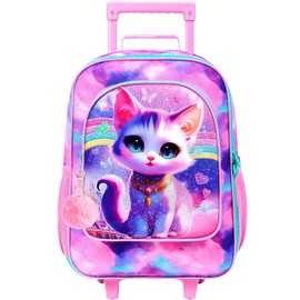 Girls Luggage, Kids Rolling Luggage, Gold-Chained Cat Travel Carry on for Elementary Preschool Toddler