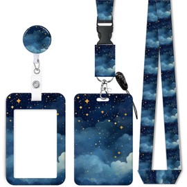 ID Badge Holder with Retractable Lanyard, Badge Holders Reel with 360 Degrees Rotate Carabiner Clip for Women, Teachers, Nurses, Doctor,Students, Office(Watercolor Night Sky Cloud)