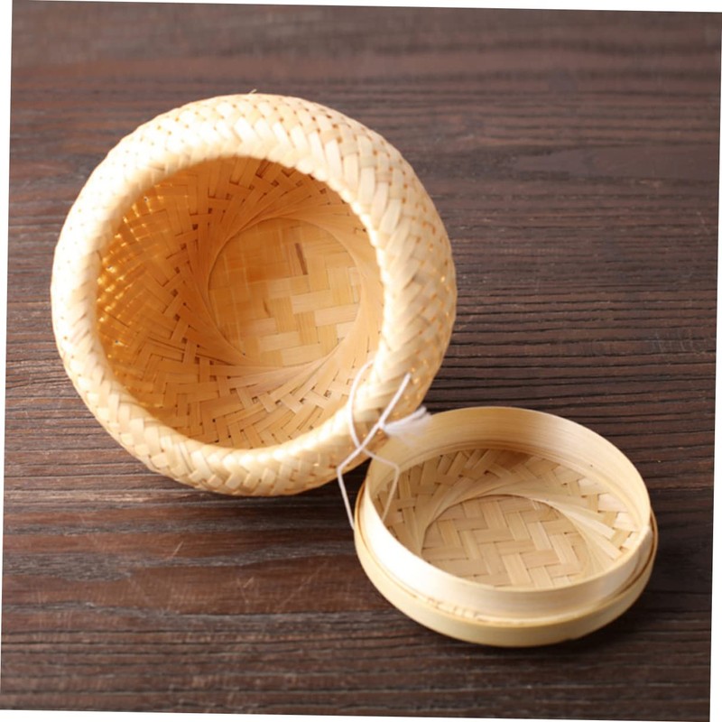 STOBAZA 1pc Bamboo Woven Tea Basket Mini Round Container for
