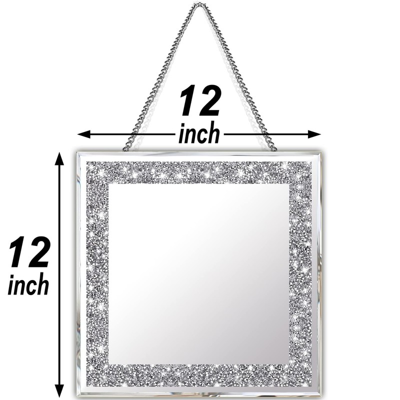 XIHACTY 2 Piece Wall Mirrors, Crush Diamond Mirrors Decor, Silver