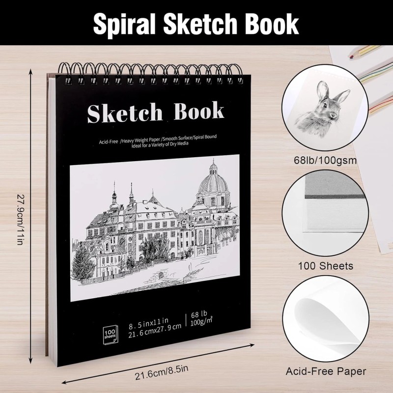 Prudiut 1 Pack /100 Sheets Sketch Book, 8.5 x11 Inch