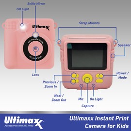 Ultimaxx Instant Print Camera for Kids Teens Beginners with 3 Printing Paper Rolls 32GB Micro SD Holiday (Pink, Bundle)