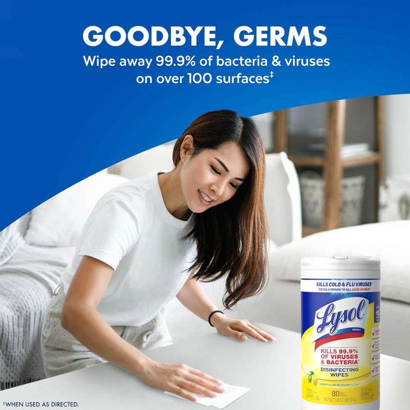 Lysol Disinfectant Wipes Bundle, Dorm Room Essentials, Multi-Surface Cleaning Wipes,