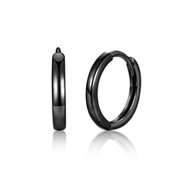 Silver Hoop Earrings for Women Girls, Black Small Sterling Silver Huggie Hinged Hoops Cartilage Sleeper Hypoallergenic Earrings Jewelry Gifts for Multiple Piercing (8mm)